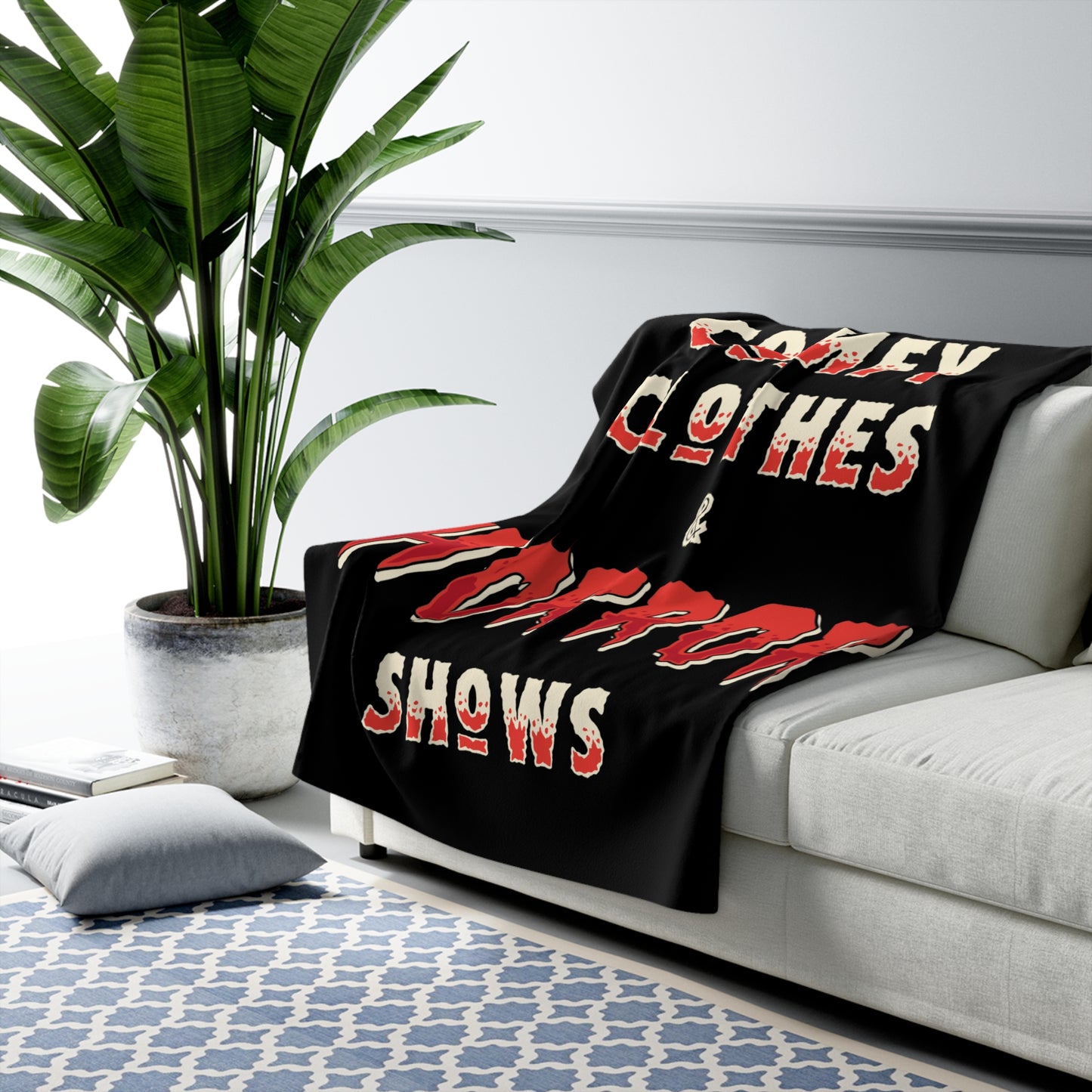 Comfy Clothes & Horror Shows Sherpa Fleece Blanket - Chowdaheadz
