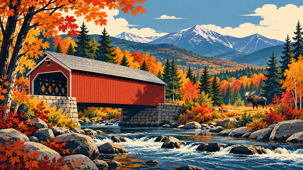 Illustrated New Hampshire landmarks and curious facts