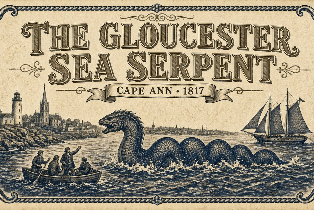The Gloucester Sea Serpent — engraved Cape Ann 1817 broadside on ivory