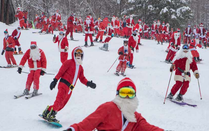 Join 250 Costumed Santas As They Ski Down A Maine Mountainside