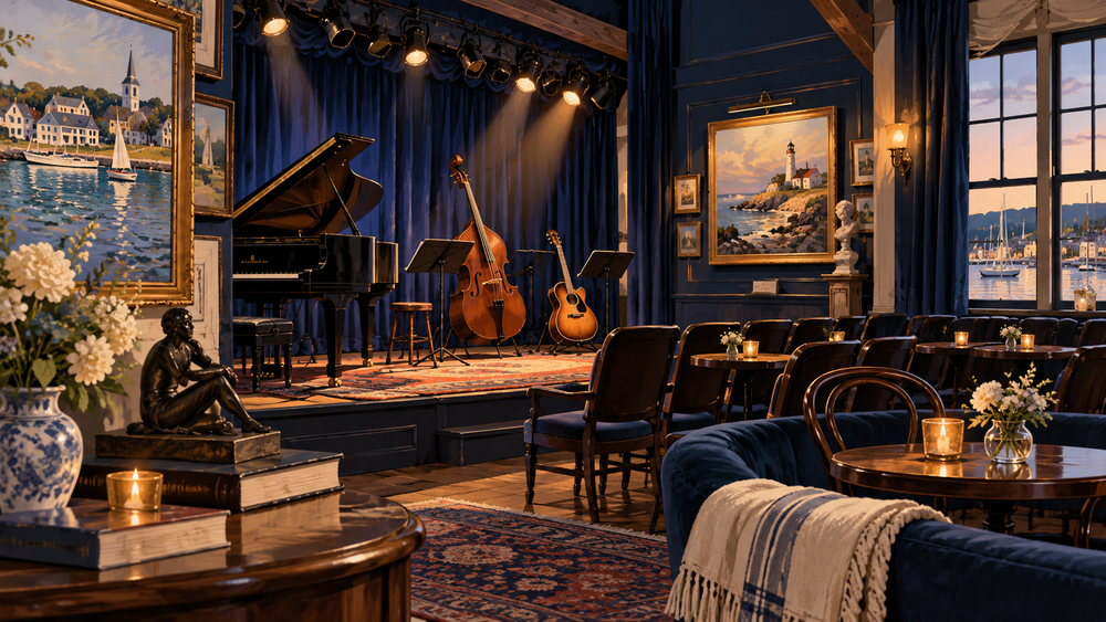 Original illustration of a New England arts venue