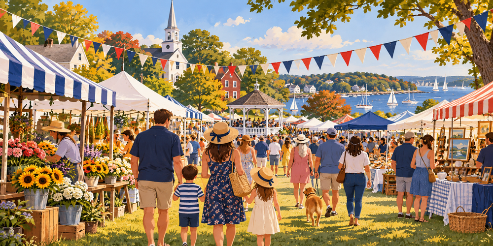 Original illustration of a New England town fair
