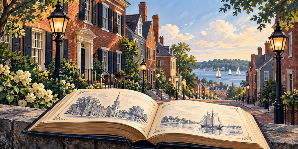 Original illustration of New England history and streetscape