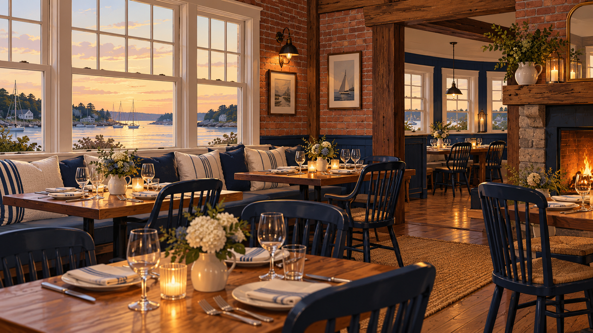 Original illustration of a New England restaurant interior