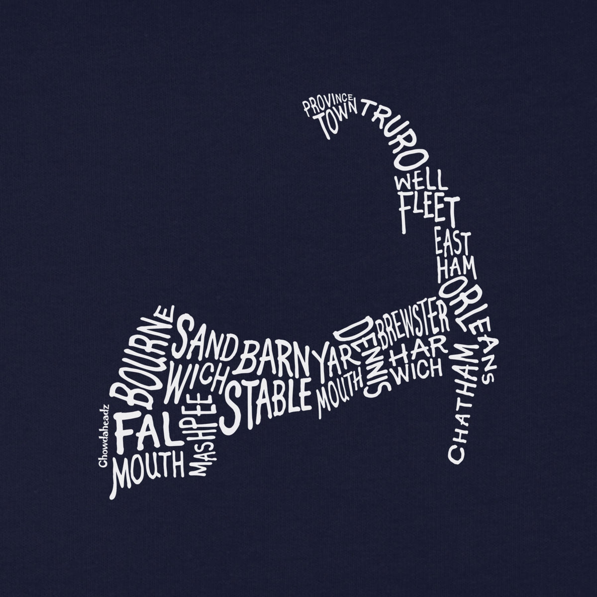 Cape Cod Cities & Towns - Navy Youth Hoodie - Chowdaheadz