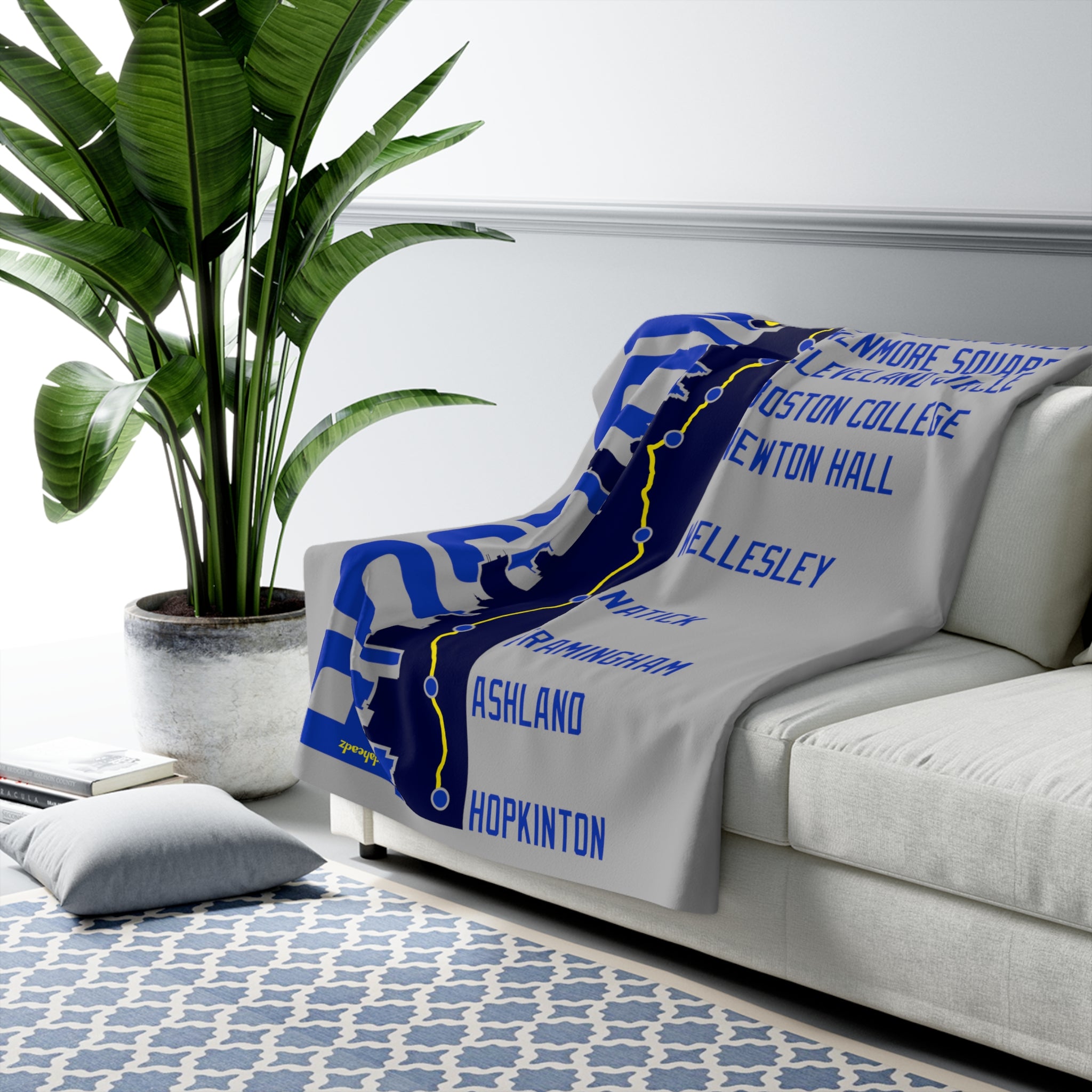 Boston Skyline Run Route Sherpa Fleece Blanket - Chowdaheadz