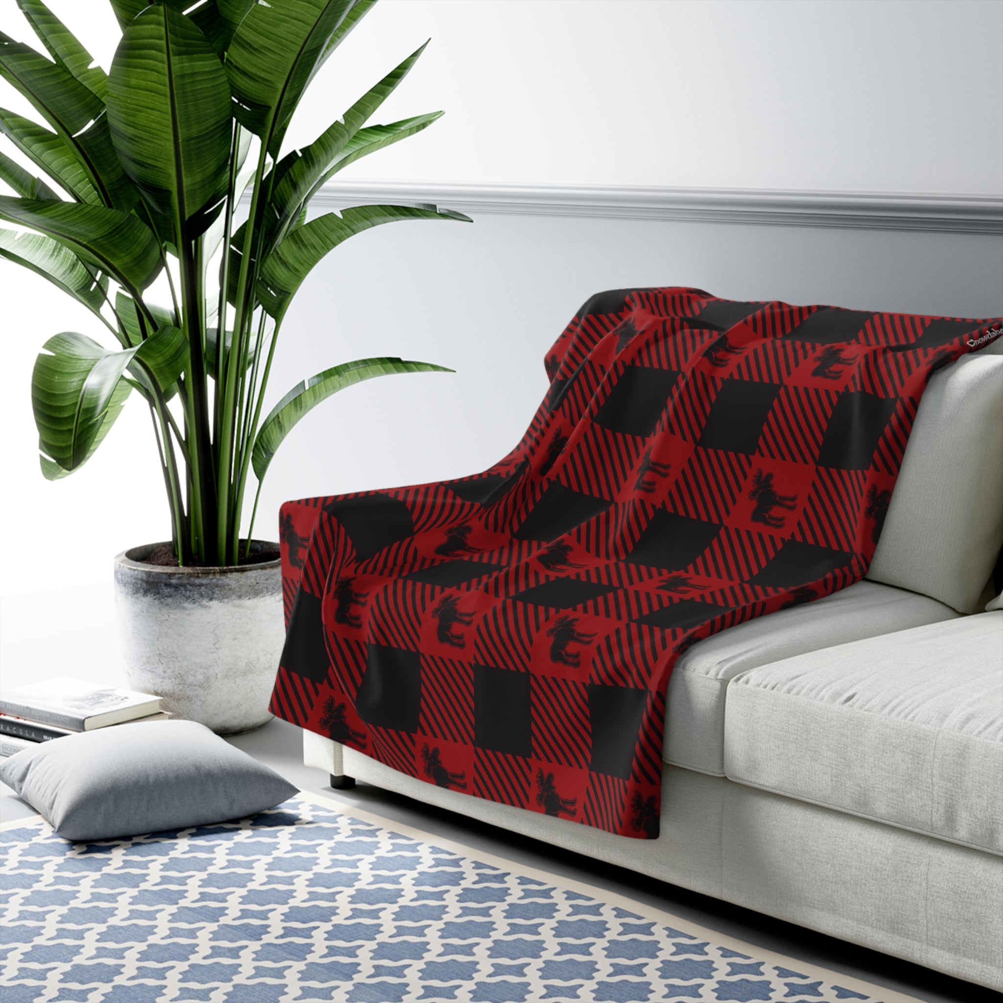 Moose Buffalo Plaid Sherpa Fleece Blanket - Chowdaheadz