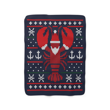 Boston Lobstah Ugly Holiday Sweater Sherpa Fleece Blanket - Chowdaheadz