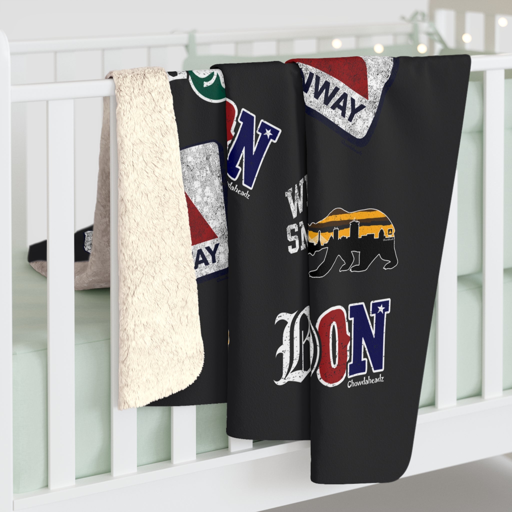 All Boston Sherpa Fleece Blanket - Chowdaheadz