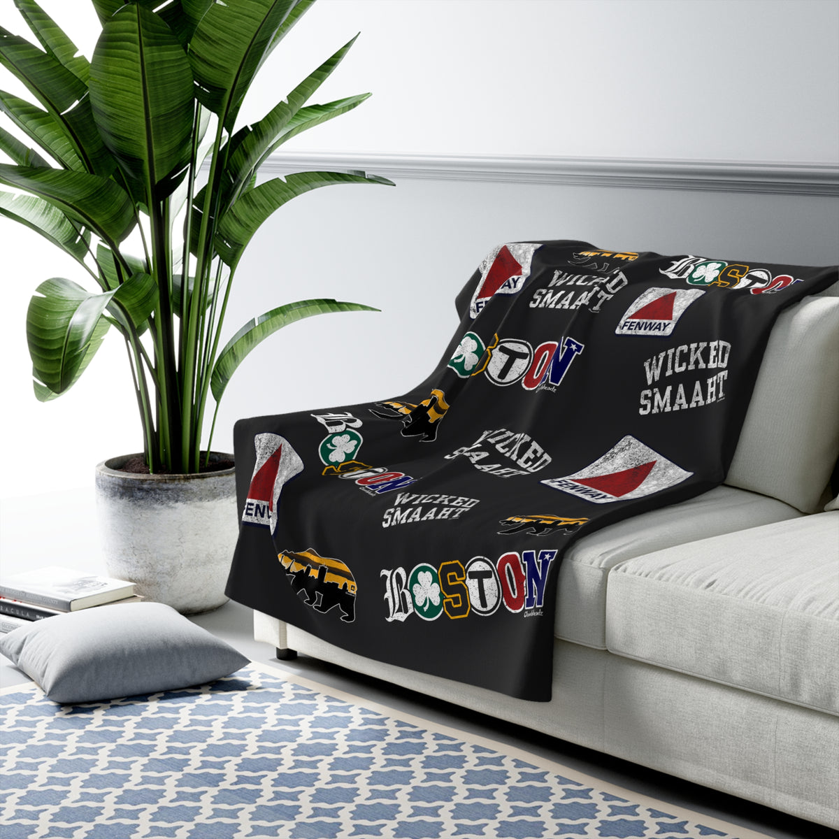 All Boston Sherpa Fleece Blanket - Chowdaheadz
