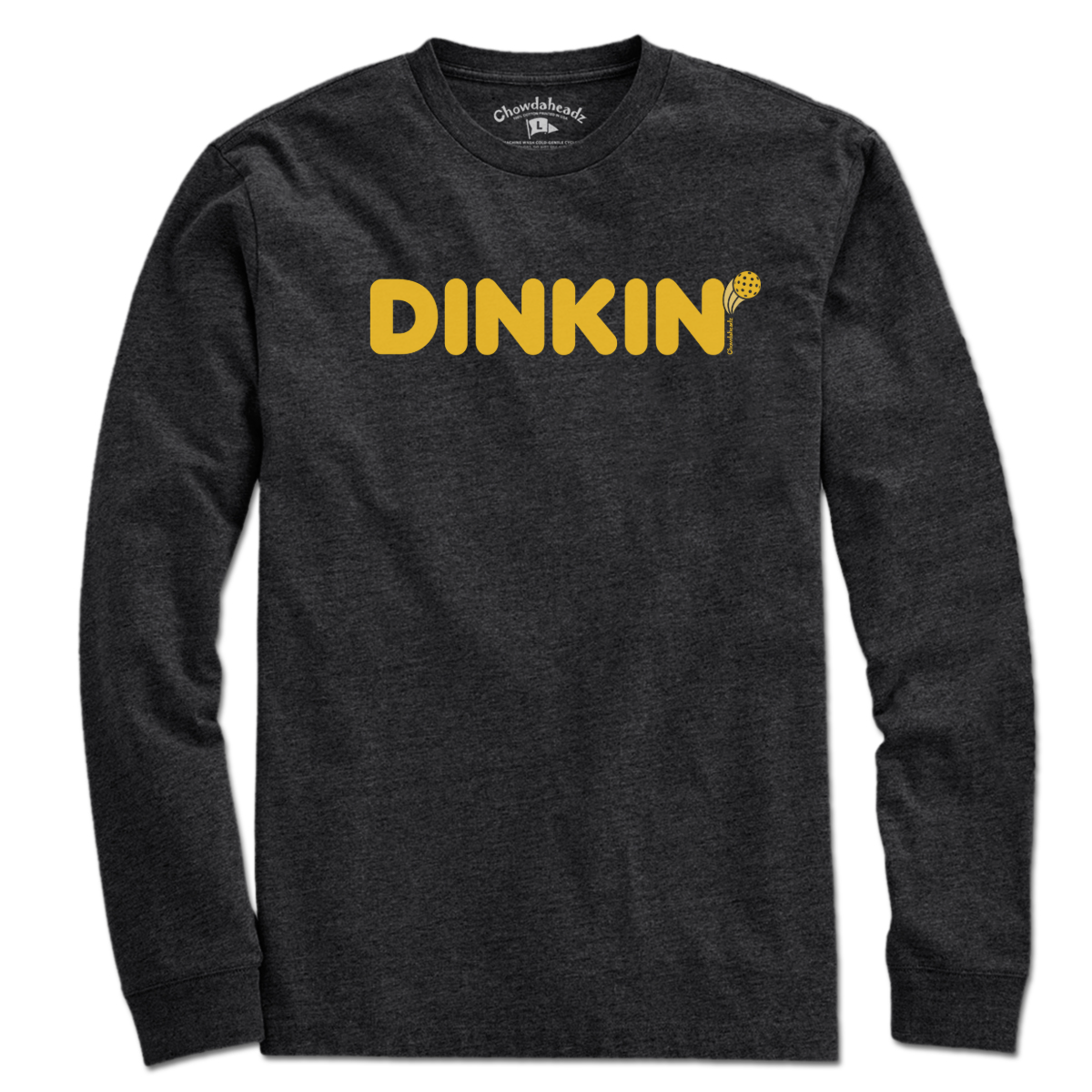Dinkin' Pickleball long sleeve t-shirt in charcoal — pickleball long sleeve