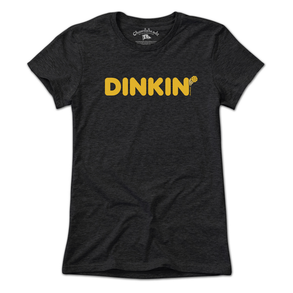 Dinkin' Pickleball ladies t-shirt in charcoal — women's pickleball tee