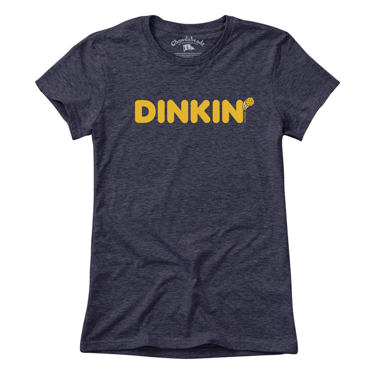 Dinkin' Pickleball ladies t-shirt in heather blue — women's pickleball tee
