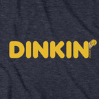 Close-up of Dinkin' Pickleball hoodie in heather blue — graphic detail