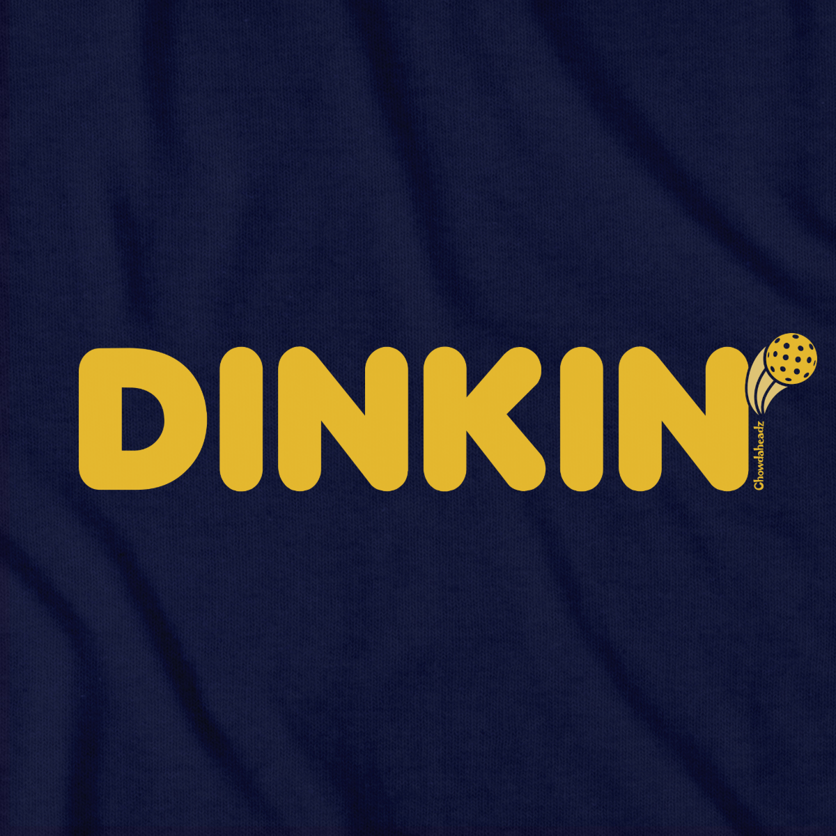 Close-up of Dinkin' Pickleball t-shirt in navy — graphic detail