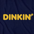Close-up of Dinkin' Pickleball t-shirt in navy — graphic detail