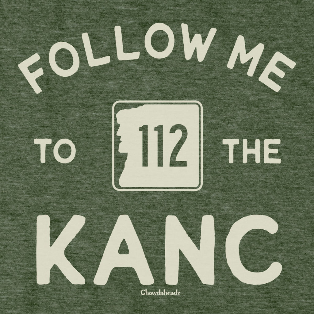 Follow Me To The Kanc NH hoodie graphic detail in Military Green