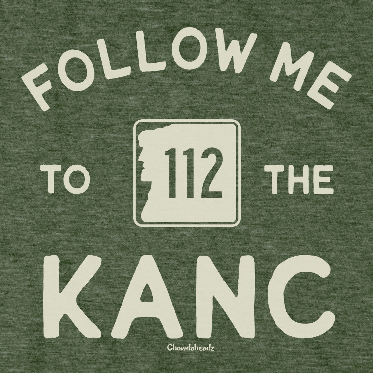 Follow Me To The Kanc NH hoodie graphic detail in Military Green