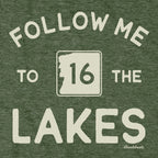 Follow Me To The Lakes NH hoodie graphic detail in Military Green
