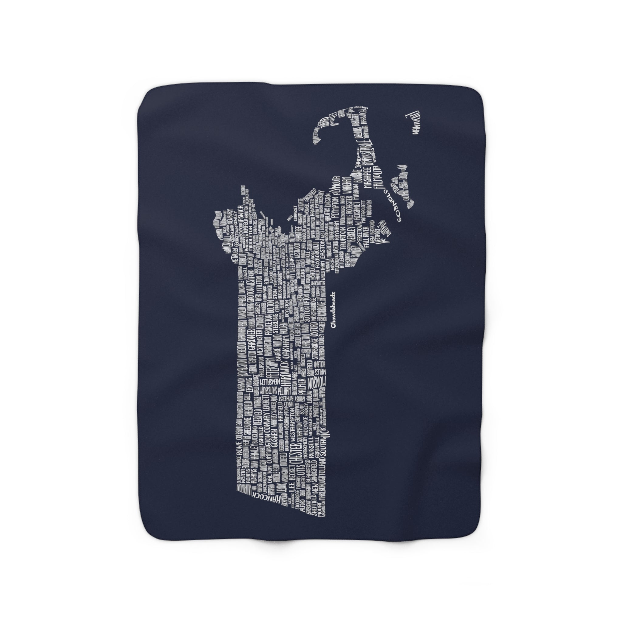 Massachusetts Cities & Towns Sherpa Fleece Blanket - Navy - Chowdaheadz