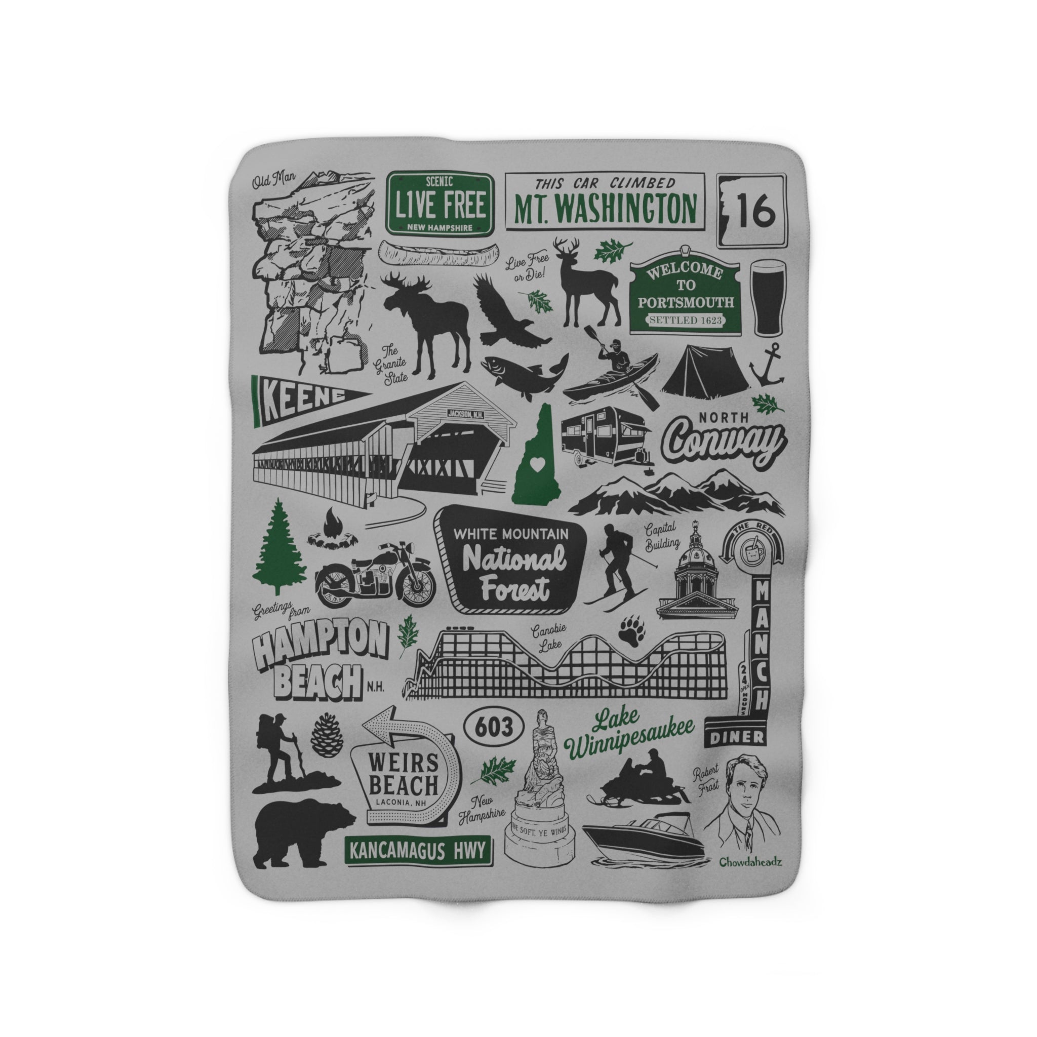 New Hampshire Tourist Attraction Sherpa Fleece Blanket - Chowdaheadz