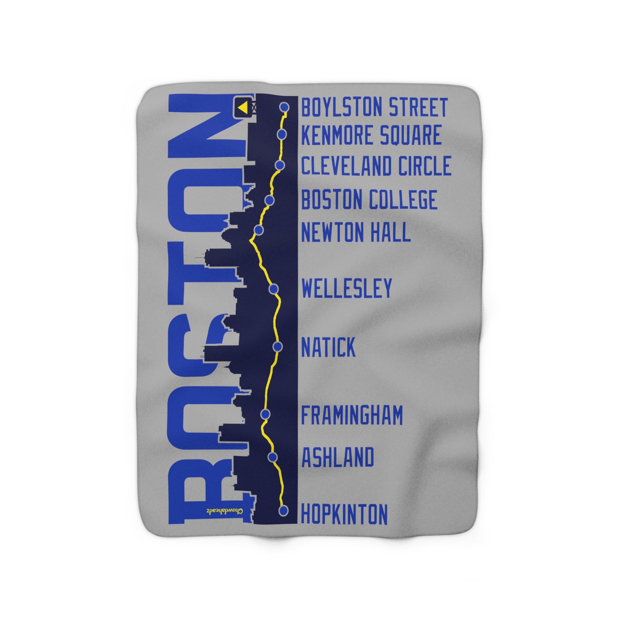 Boston Skyline Run Route Sherpa Fleece Blanket - Chowdaheadz