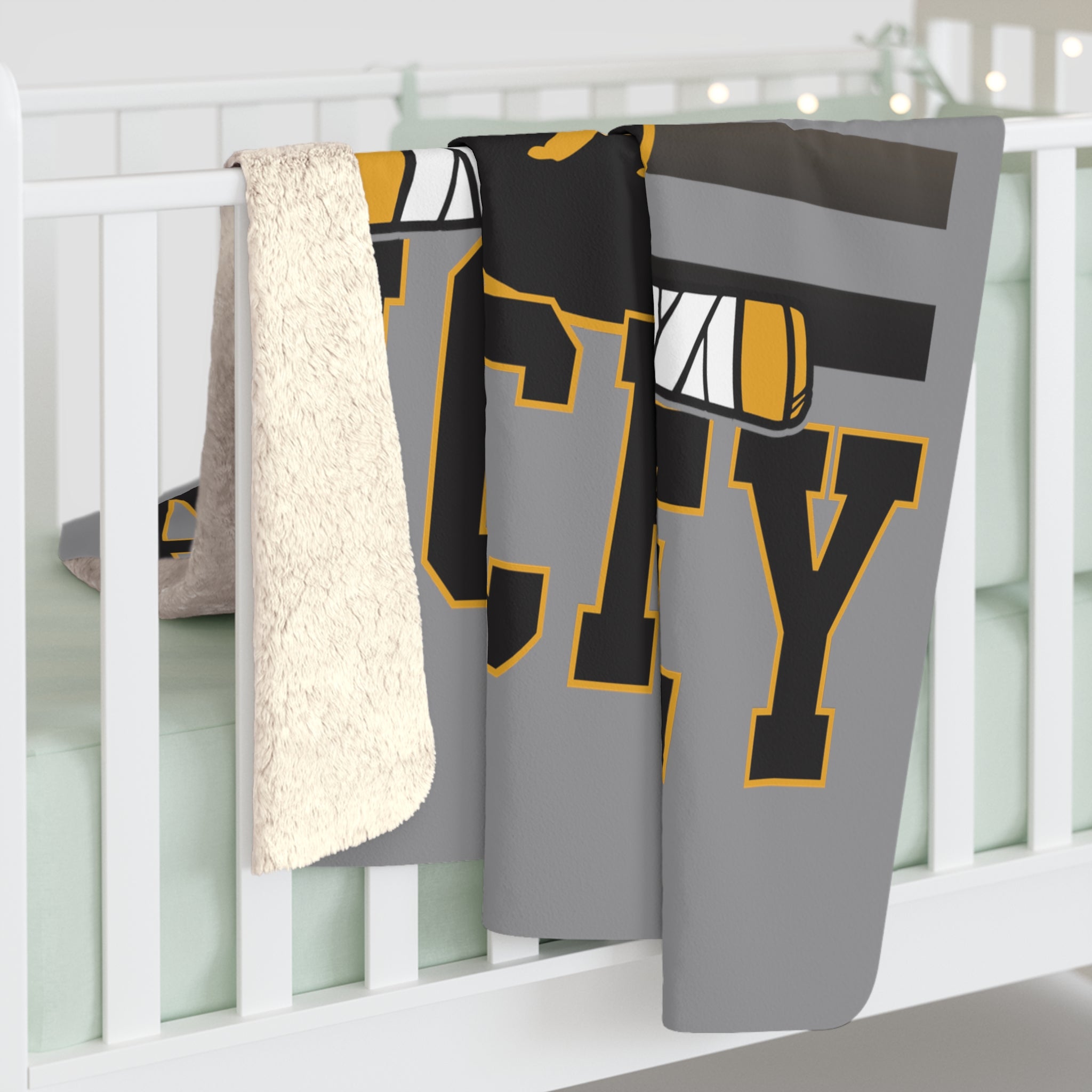 Boston Hockey Crossed Sticks Sherpa Fleece Blanket - Chowdaheadz