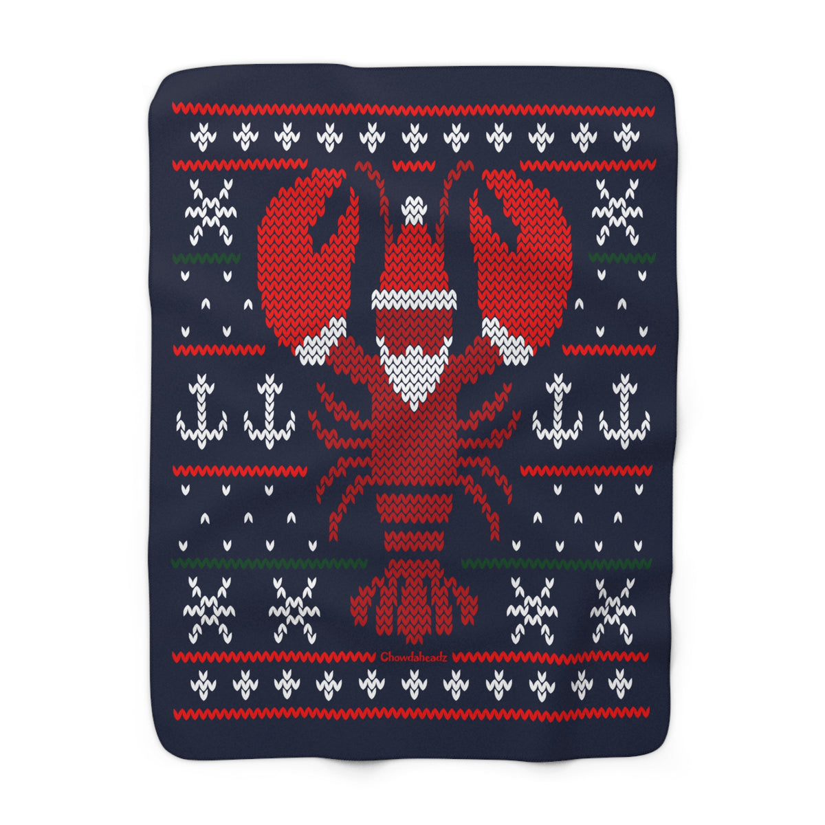 Boston Lobstah Ugly Holiday Sweater Sherpa Fleece Blanket - Chowdaheadz
