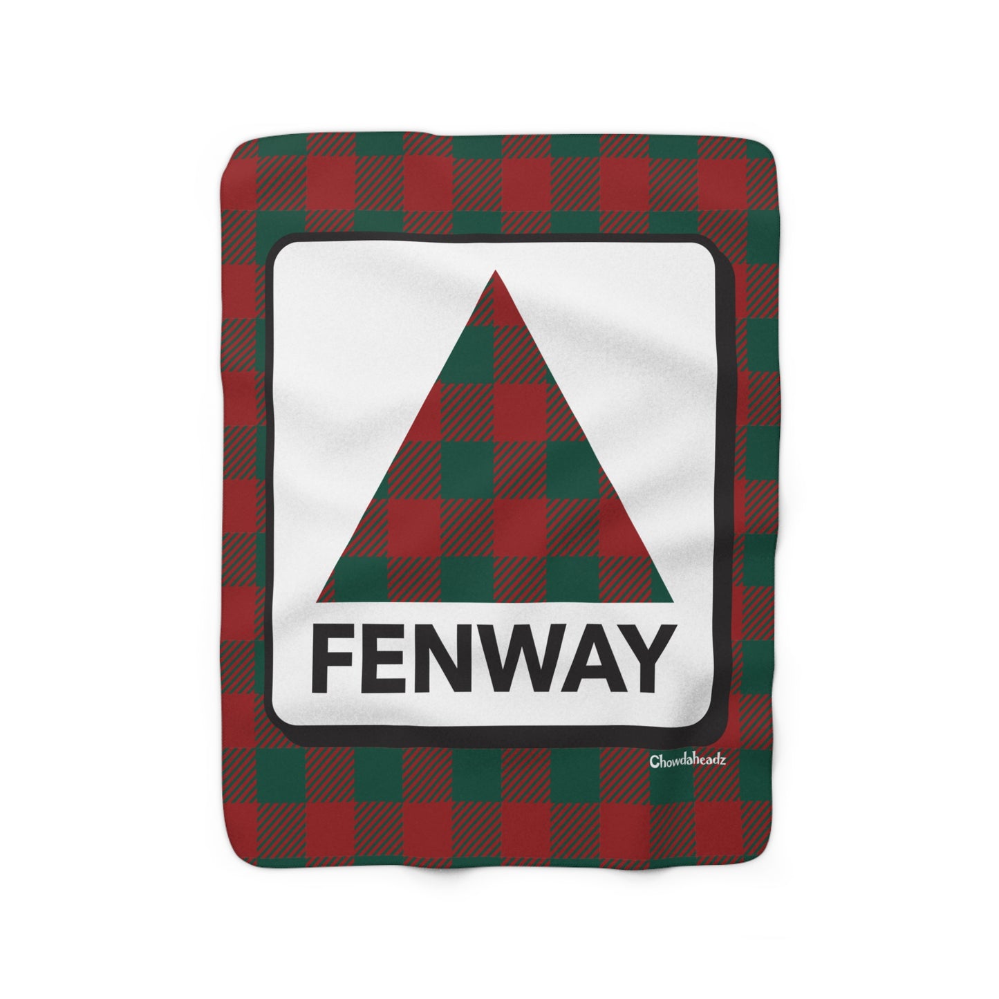 Holiday Plaid Fenway Sign Sherpa Fleece Blanket - Chowdaheadz