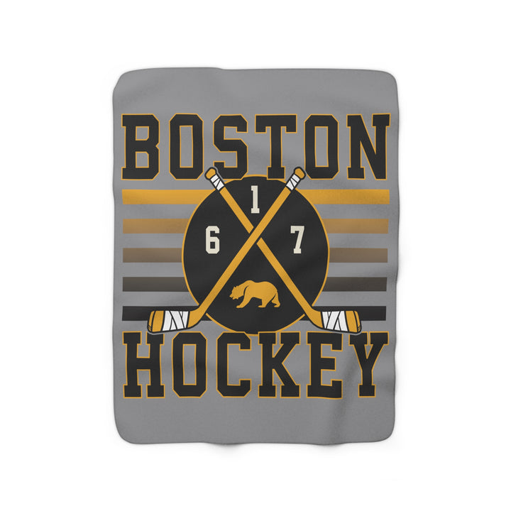 Boston Hockey Crossed Sticks Sherpa Fleece Blanket - Chowdaheadz