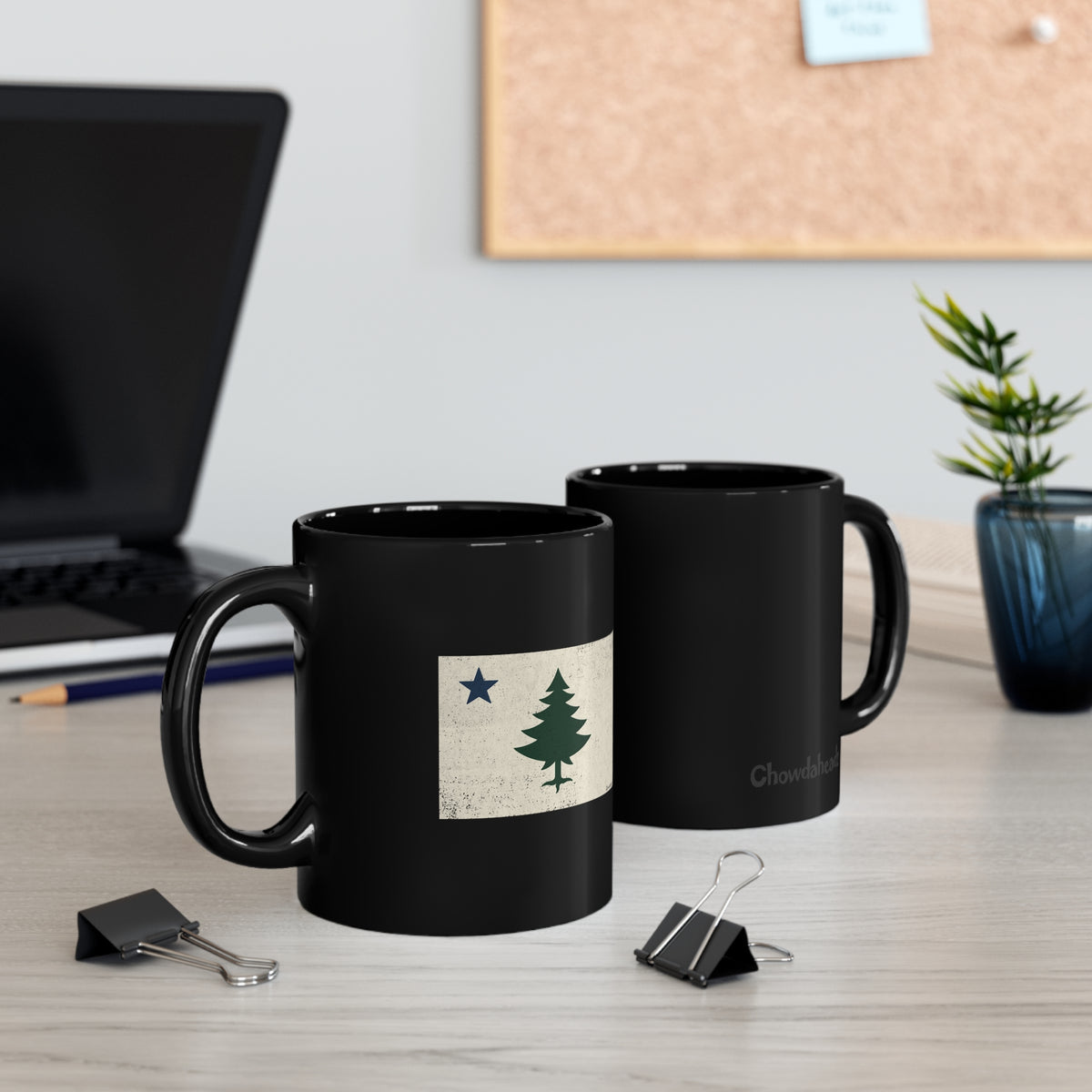 Vintage Maine Flag 11oz Black Mug - Chowdaheadz