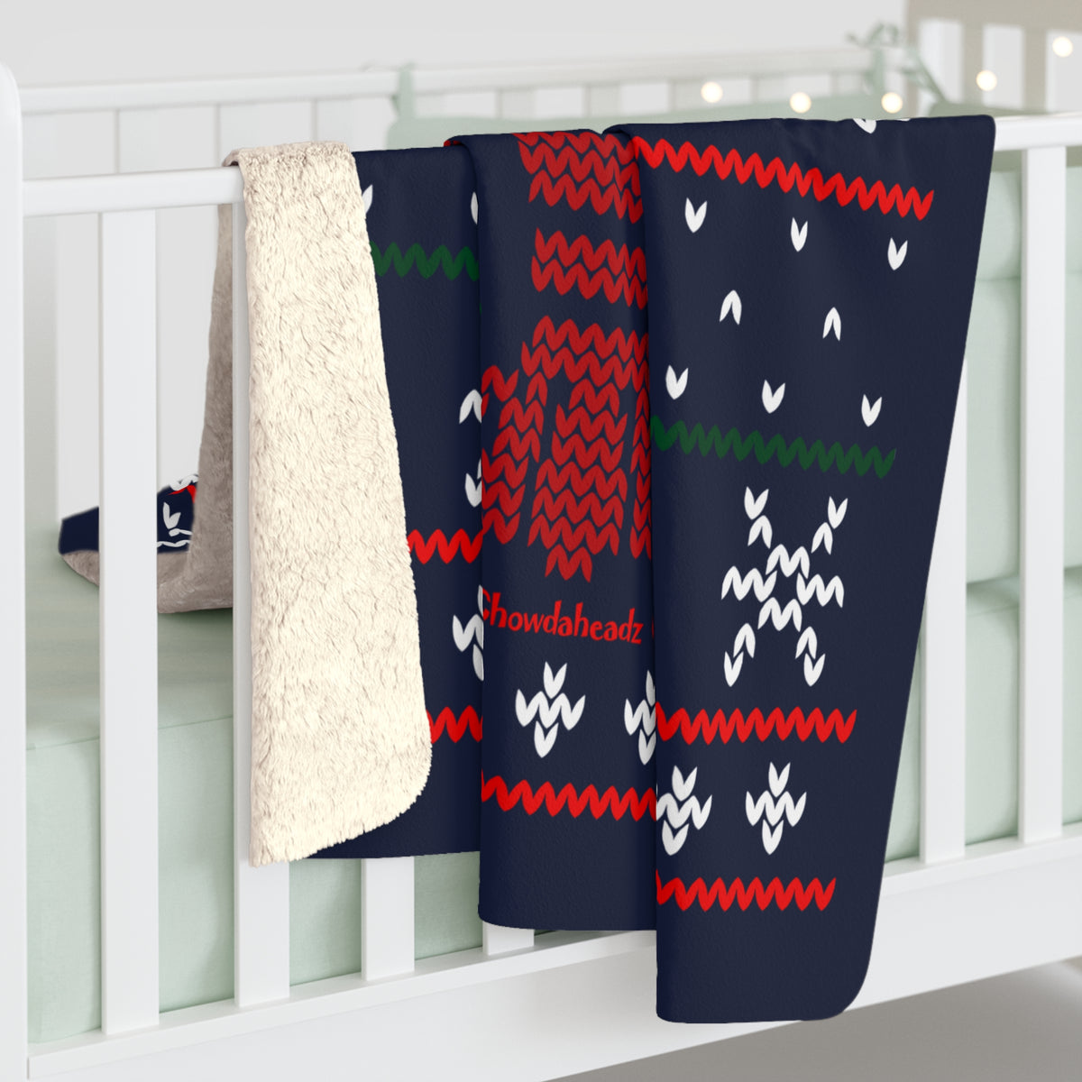 Boston Lobstah Ugly Holiday Sweater Sherpa Fleece Blanket - Chowdaheadz