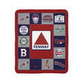 Boston baseball fleece sherpa blanket laid flat with red, navy and gray Fenway patchwork-style graphics