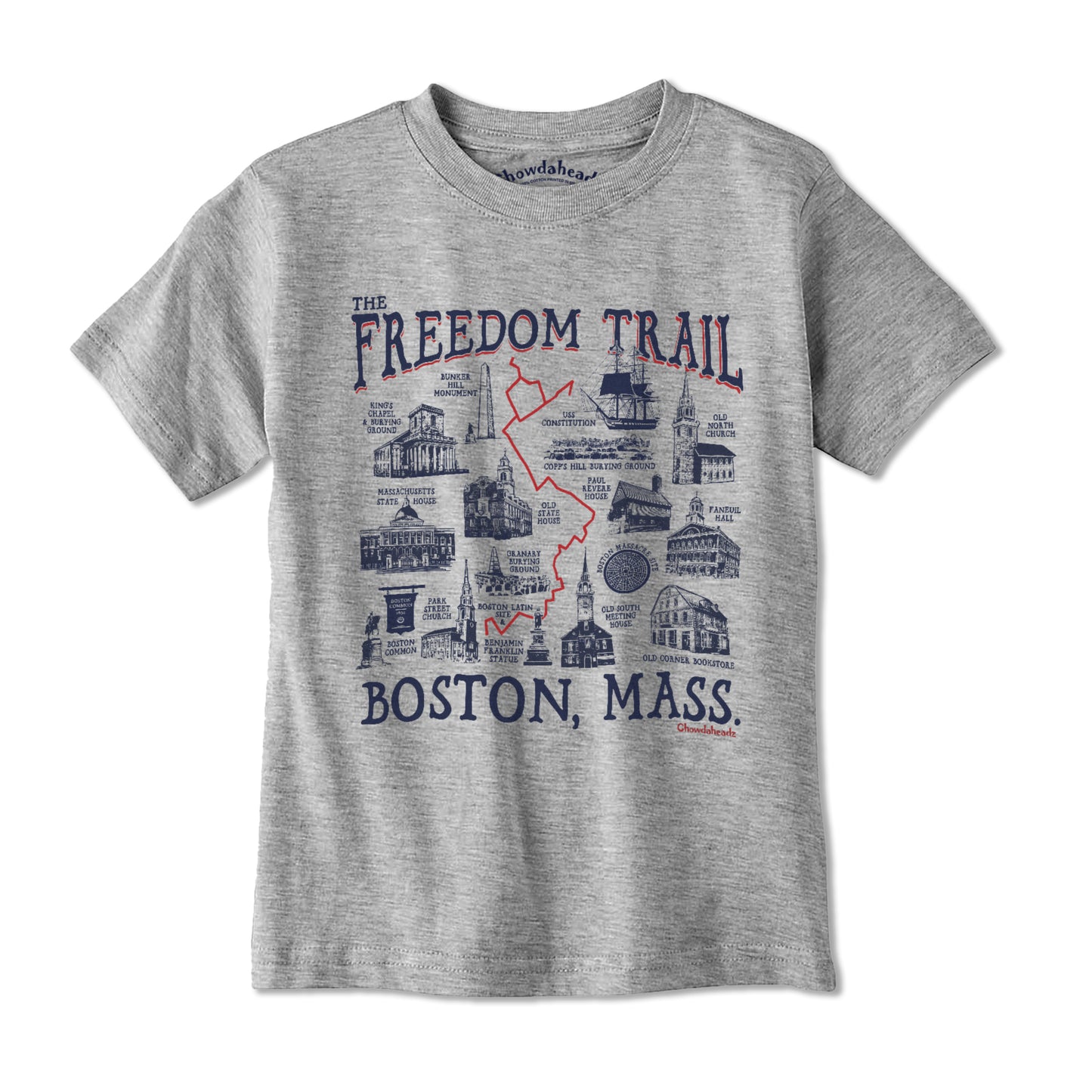Boston Freedom Trail Sites Youth T-Shirt - Chowdaheadz