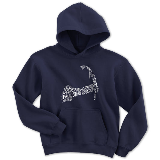 Cape Cod Cities & Towns - Navy Youth Hoodie - Chowdaheadz