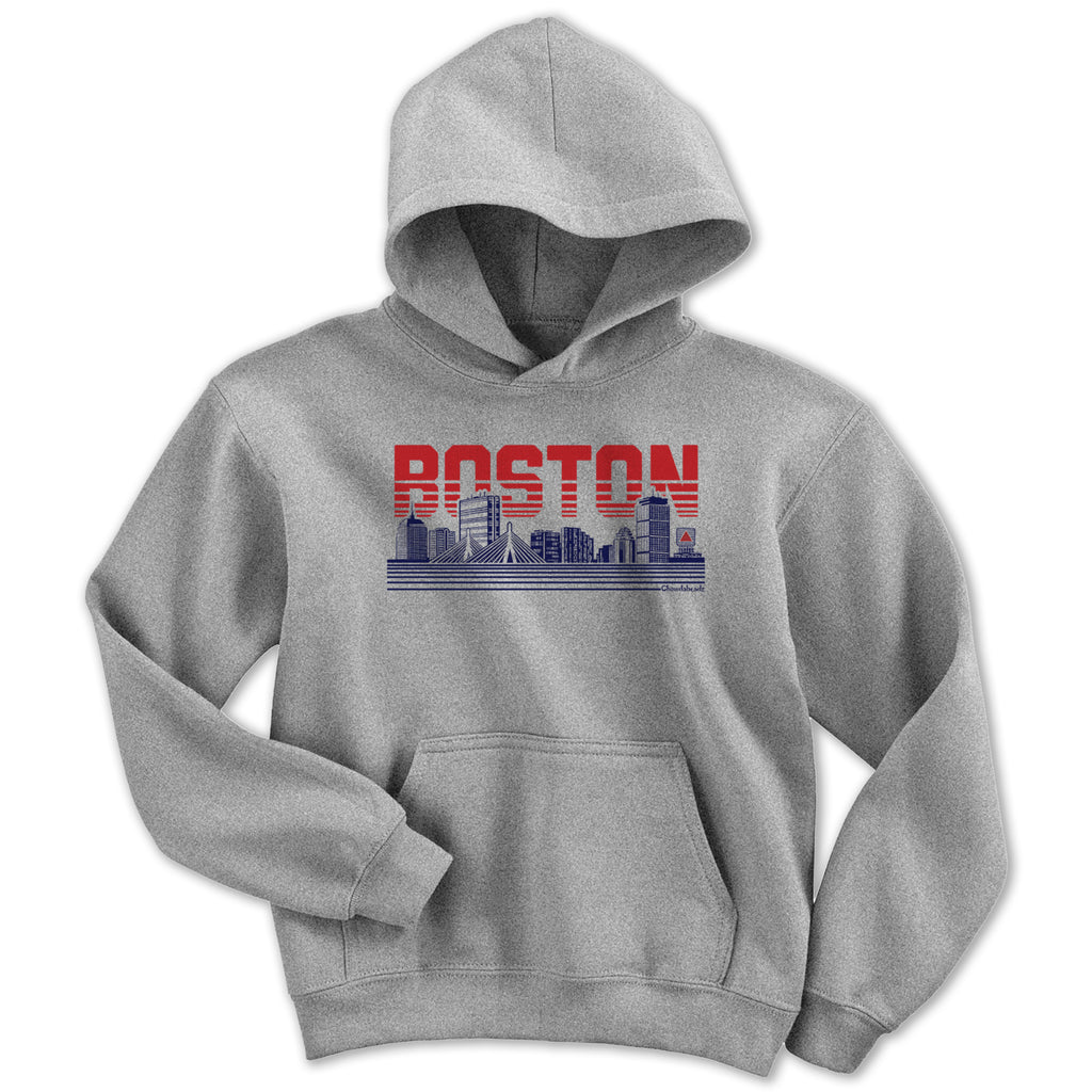 Boston Lined Cityscape - Gray Youth Hoodie - Chowdaheadz