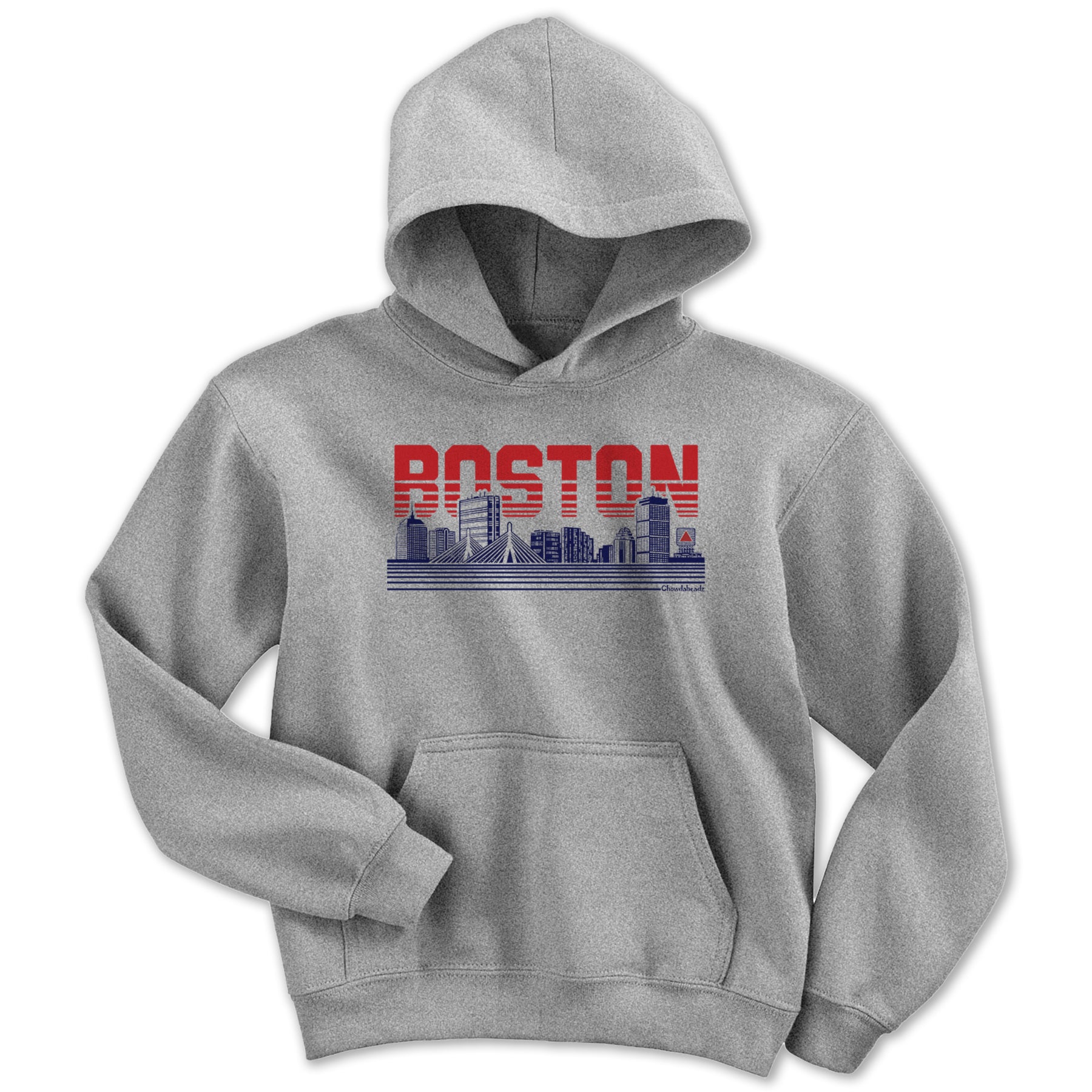Boston Lined Cityscape - Gray Youth Hoodie - Chowdaheadz