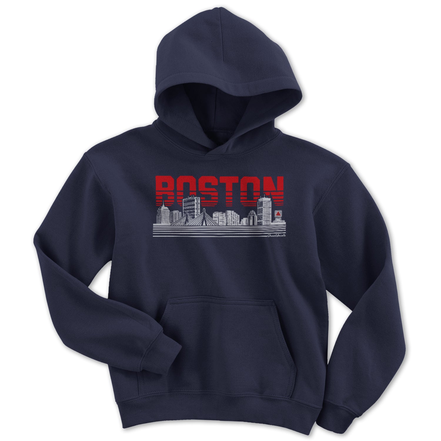 Boston Lined Cityscape Navy Youth Hoodie - Chowdaheadz