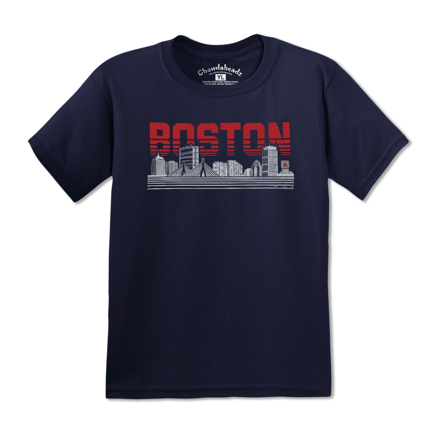 Boston Lined Cityscape Navy Youth T-Shirt - Chowdaheadz
