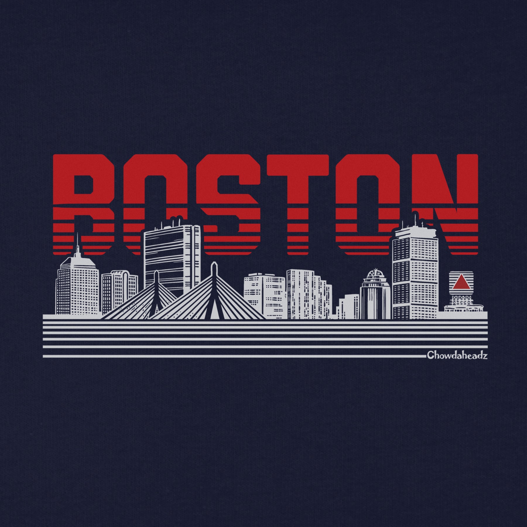 Boston Lined Cityscape Navy Youth Hoodie - Chowdaheadz