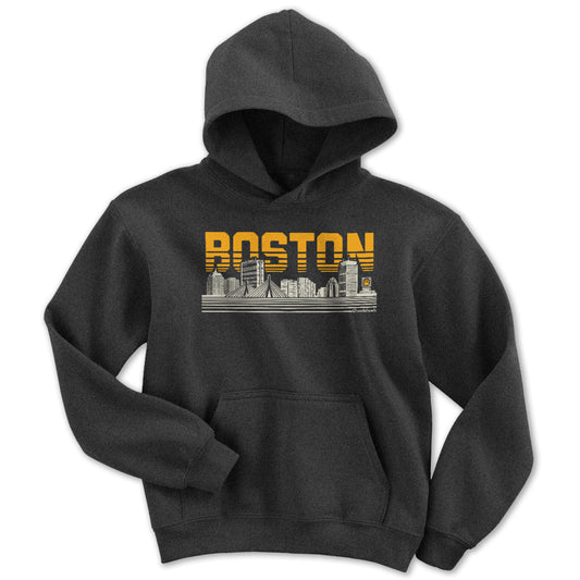Boston Lined Cityscape Charcoal Youth Hoodie - Chowdaheadz