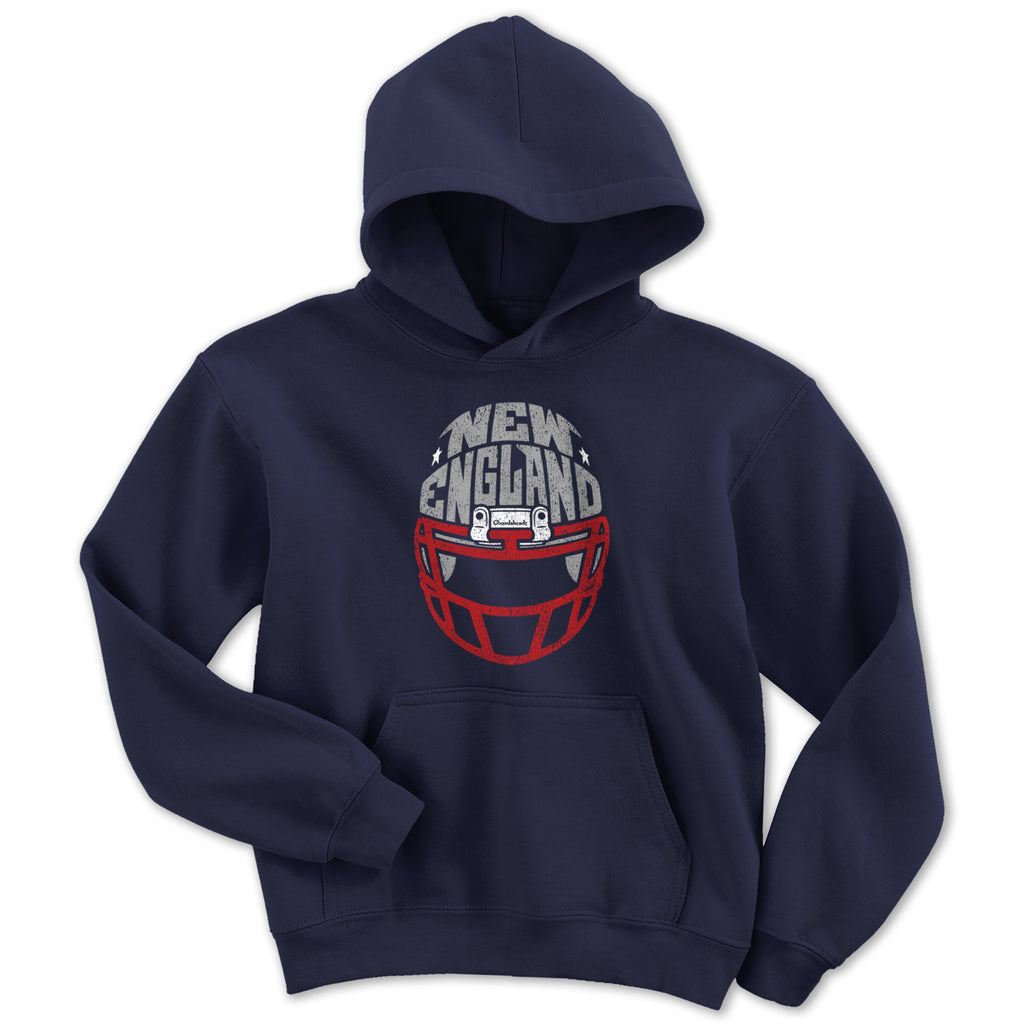 New England Football Helmet Youth Hoodie - Chowdaheadz