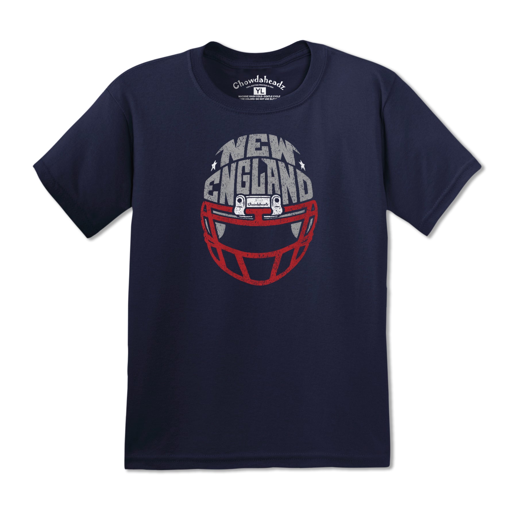 New England Football Helmet Youth T-Shirt - Chowdaheadz