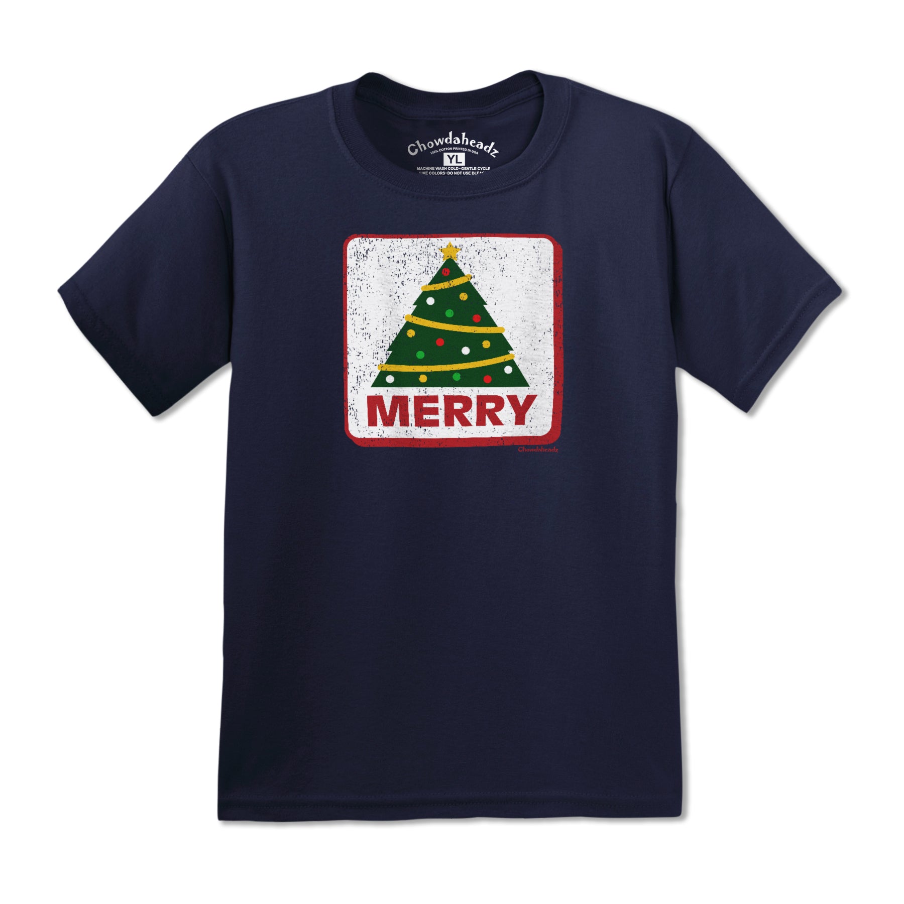 Merry Christmas Tree Sign Youth T-Shirt - Chowdaheadz