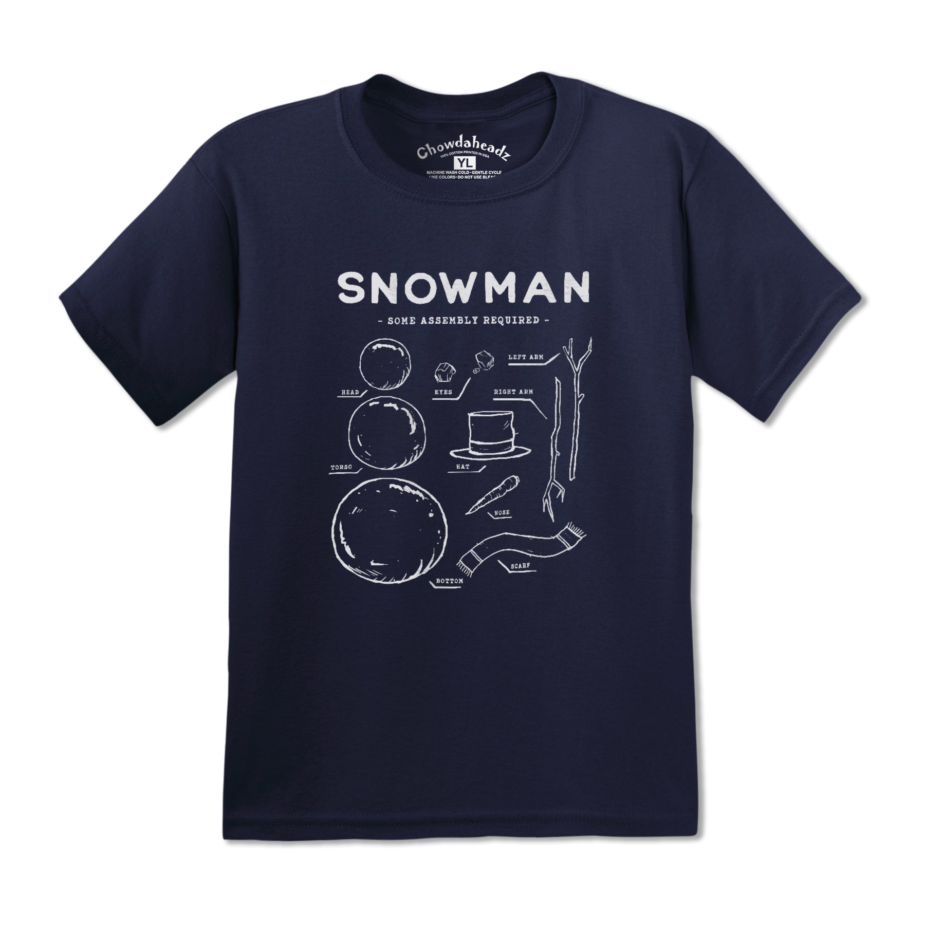Snowman Blueprint Youth T-Shirt - Chowdaheadz