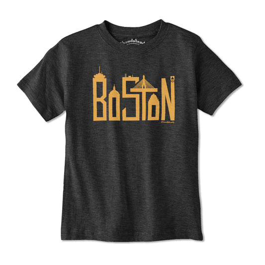 Boston Skyline Yellow Letters Youth T-Shirt - Chowdaheadz