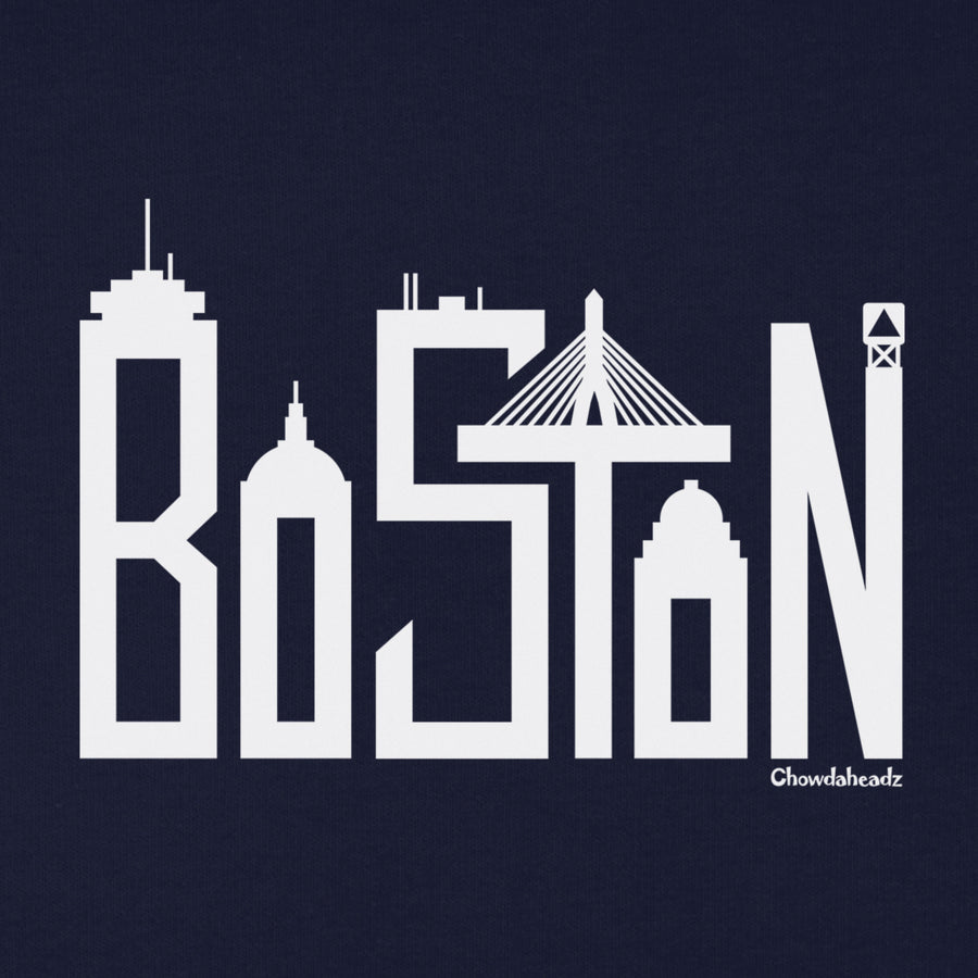 Boston Skyline White Letters Youth T-Shirt - Chowdaheadz