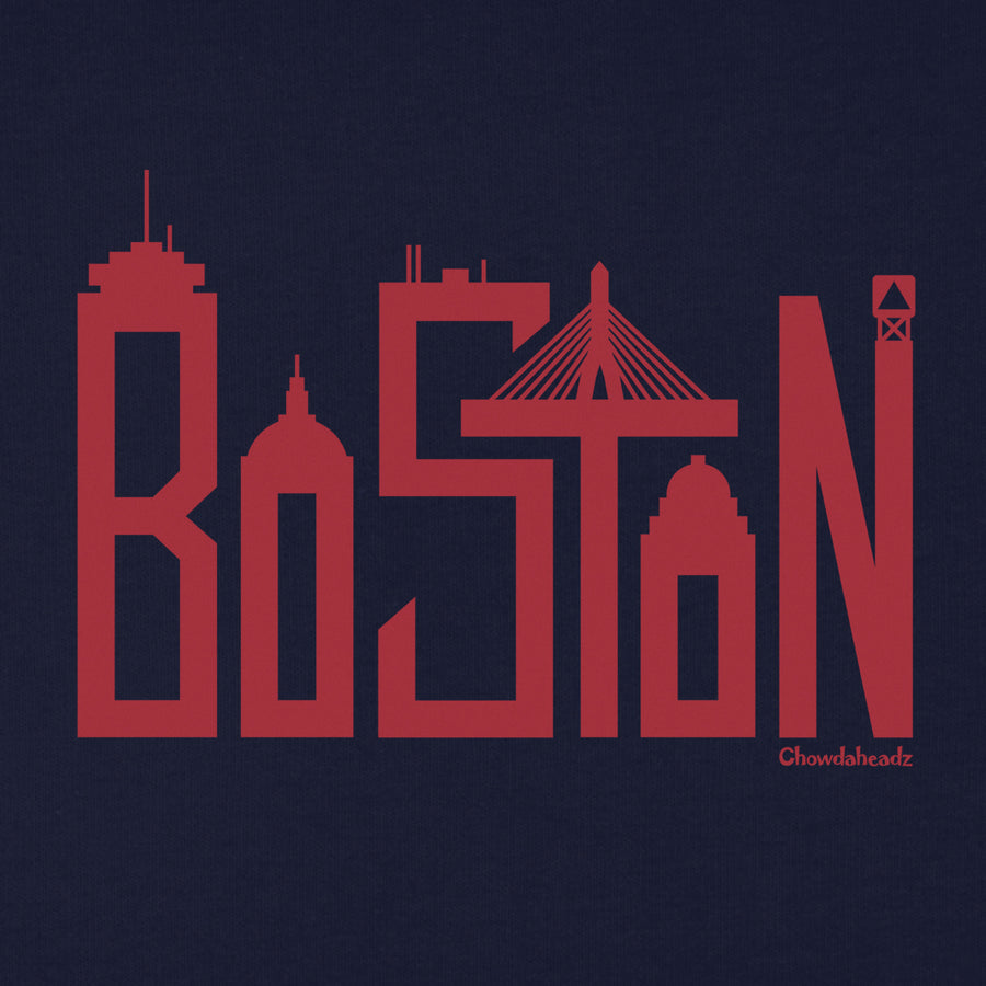Boston Skyline Red Letters Youth T-Shirt - Chowdaheadz