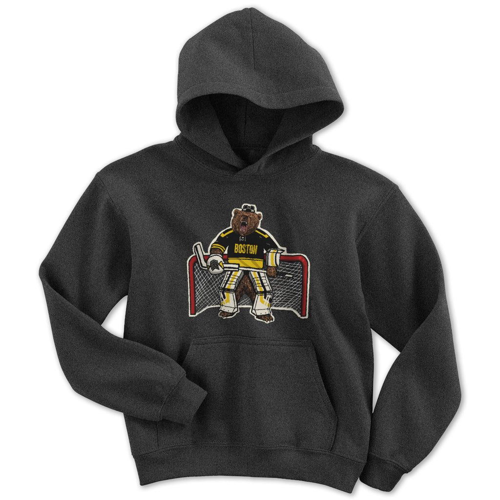Goalie Bear Youth Hoodie in charcoal