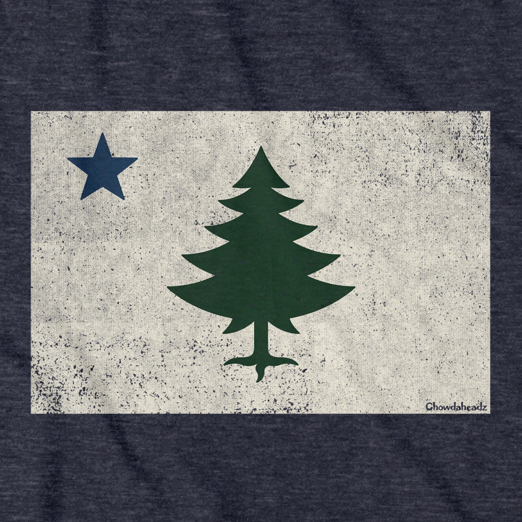 Vintage Maine Flag T-Shirt — graphic detail in Heather Blue
